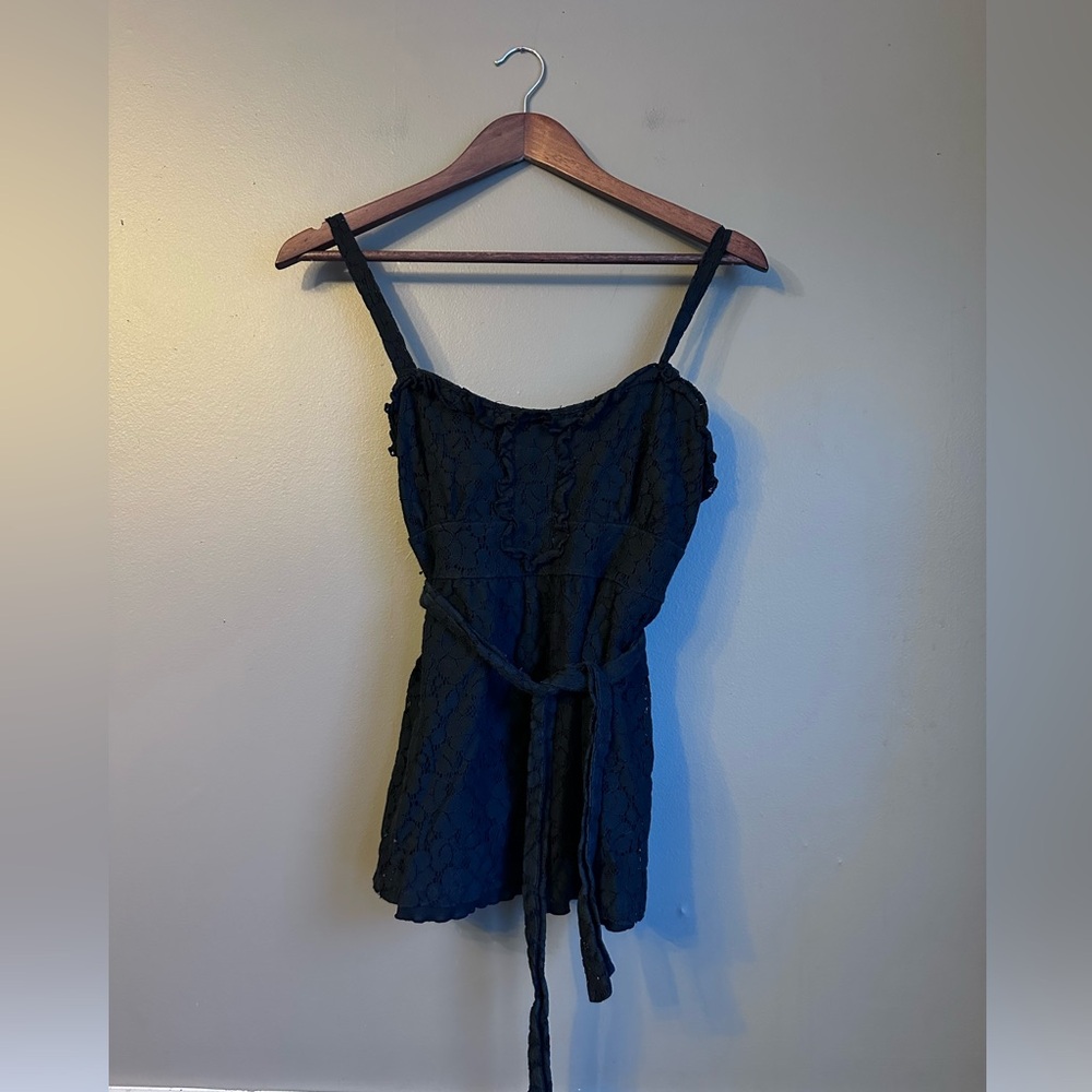 The Limited Black Lace Tie Back Baby Doll Tank Top Size Medium